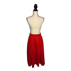 Vintage Bobbie Brooks Pleated Midi Skirt Women's Size 12 Red w/ Belt Loops USA